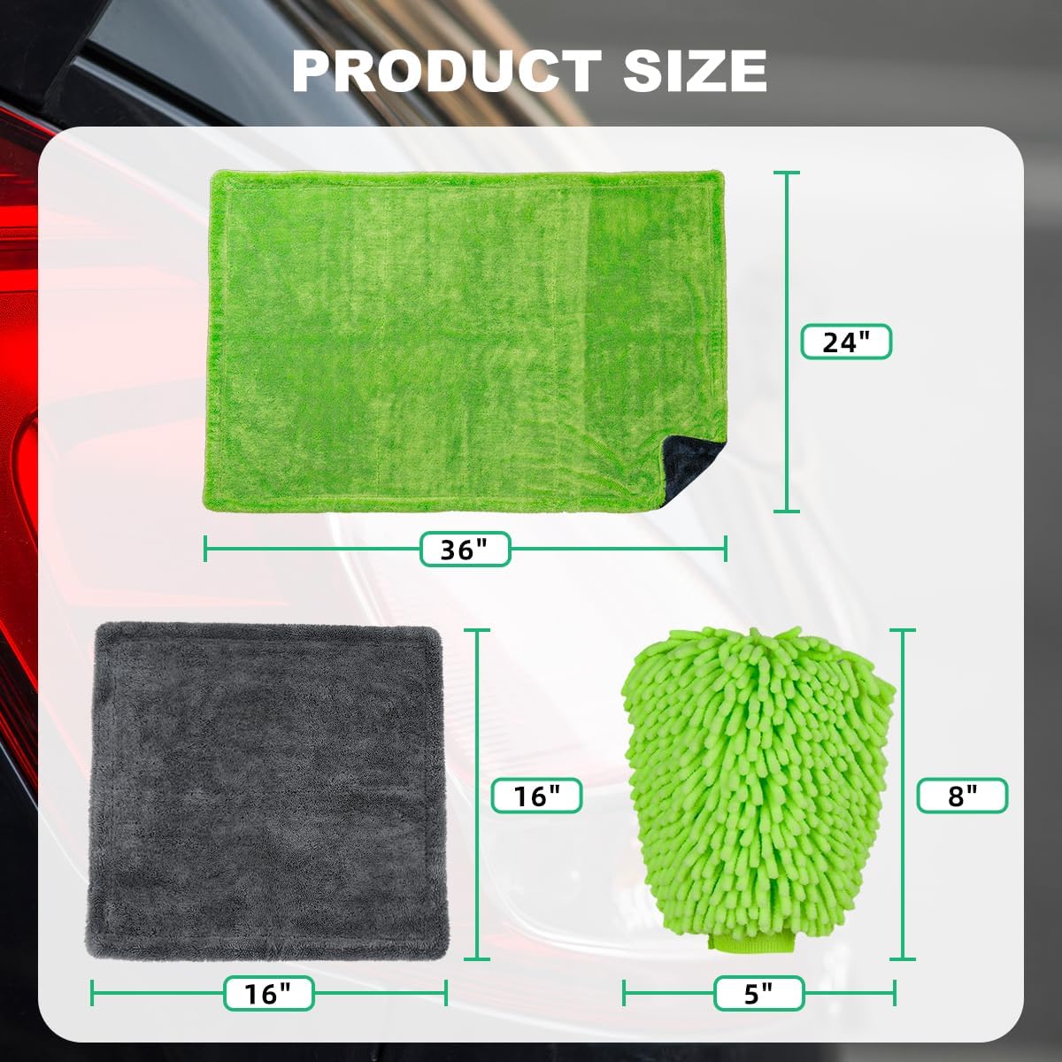 2 Pack Microfiber Towels for Cars, 1200 GSM Ultra-Soft Microfiber 36”x 24”& 16" x 16" Car Drying Towels Ultra-Absorbent Streak Free Premium Double Twisted-Loop Cleaning Cloth with Car Wash Mitt