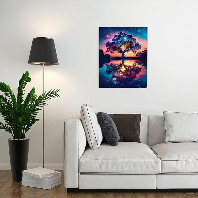 Tree Of Life Wall Art - Tree Landscape Poster Nature Scenery Pictures for Wall - Canvas Print Painting Framed Artwork for Bathroom Bedroom Living Room 16"x24"