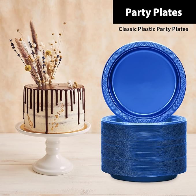 Blue Plastic Plates 7 Inch - 600 count Solid Round Party For Weddings, BBQs, Birthday Disposable Dessert (82270 (case))