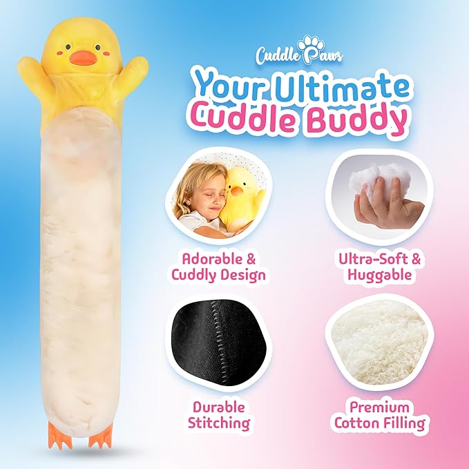 Stuffed Animal Duck Body Pillow – Soft Plush Toy & Throw Pillow for Kids, Medium (35 Inches), Soft Plushies Stuff Gift for Girls