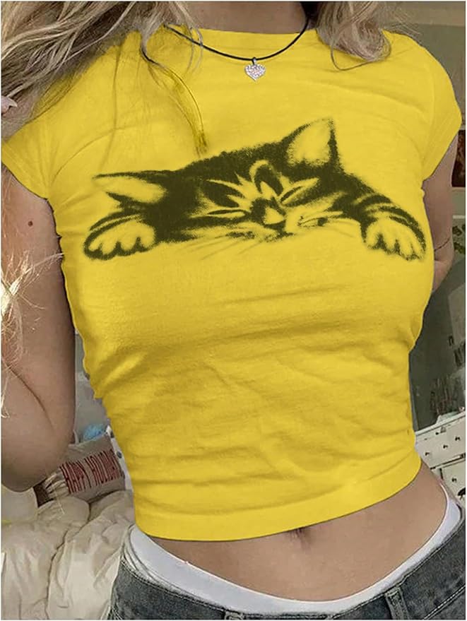 SOLY HUX Women's Y2k Crop Tops Kawaii Shirts Summer Graphic Short Sleeve T-Shirt Aesthetic Cropped Tees