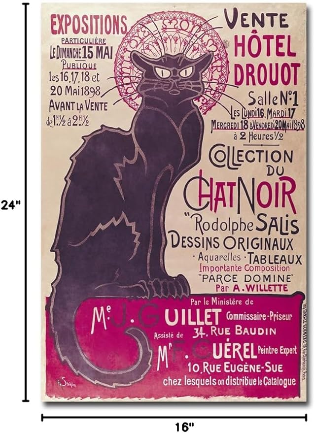Trademark Fine Art Collection du Chat Noir by Theophile Steinlen, 16x24-Inch Canvas Wall Art, Black