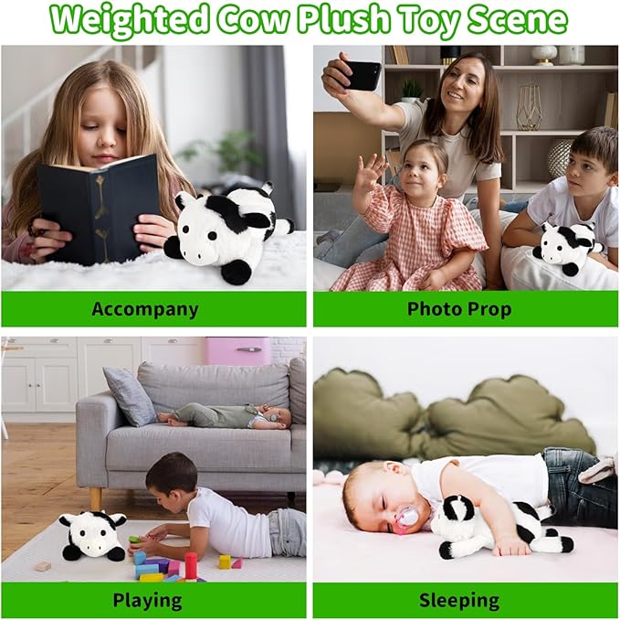 Weighted Stuffed Animals,10 inch Weighted Cow Stuffed Animals,Cute Cow Plushie Dolls Plush Pillow Birthday Gifts for Kids Boys Girls