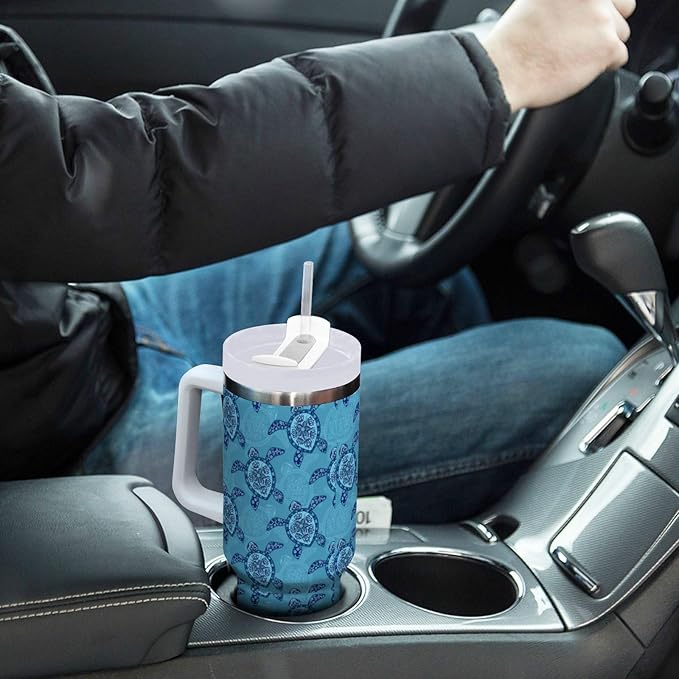 Boccsty Cute Blue Turtles Insulated Tumblers Ocean Sea Animal Reusable Stainless Steel Tumbler 40 oz Cup Coffee Travel Mug Water Bottle with Handle & Flip Straw for Home Office Car