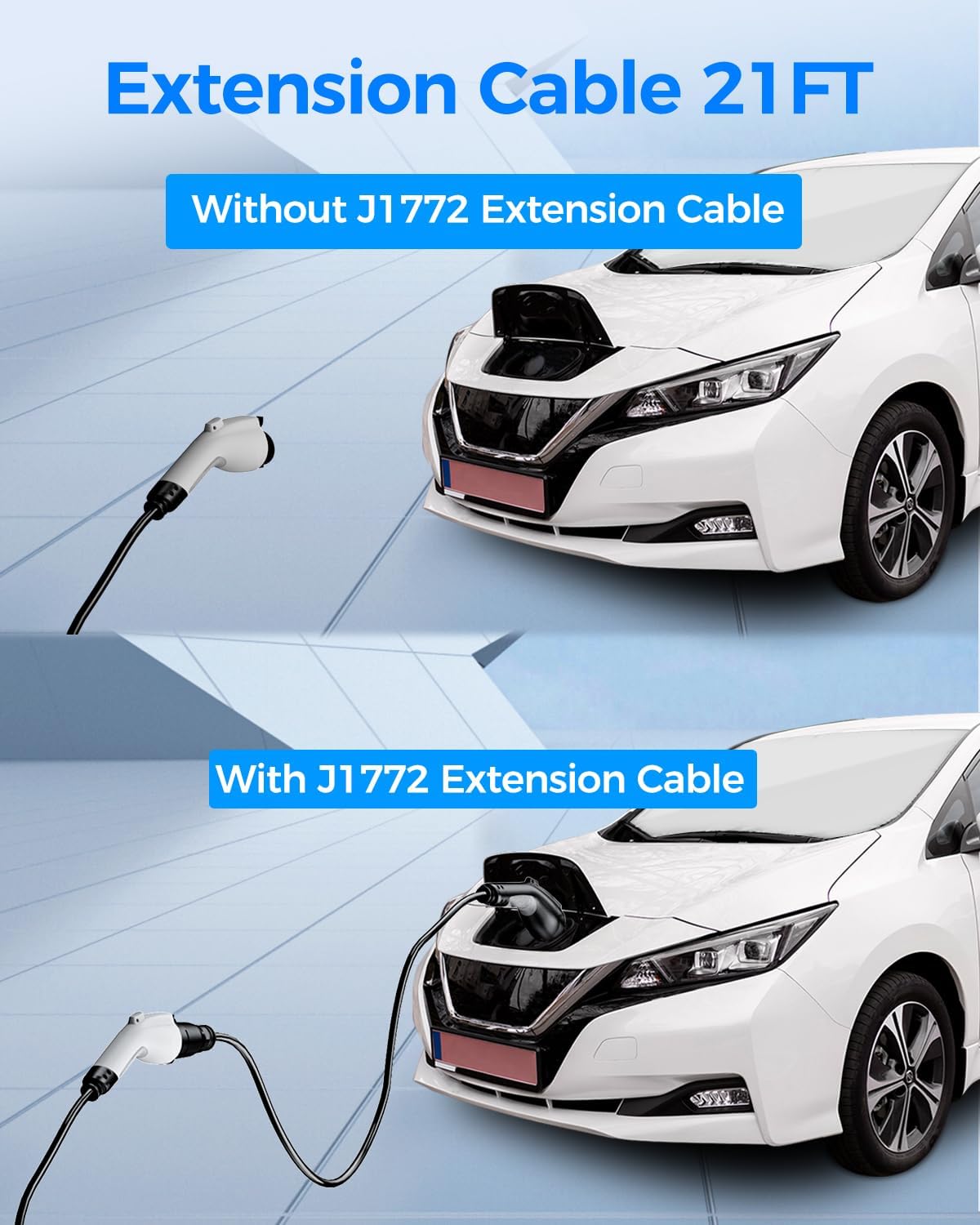 EV Charger Extension Cable, 21ft 50Amp J1772 Extension Cable Compatible with 110V-240V SAE J1772 EV Chargers, Suitable for J1772 EVs/PHEVs, Level 1/ Level 2 IP66 Car Charger Extension Cord with Bag