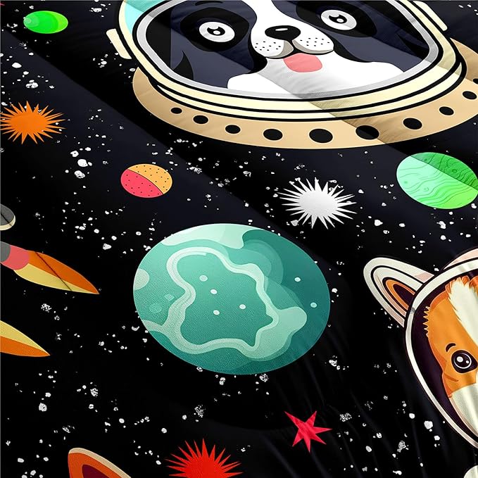 Space Dog Comforter Set - Cute Dog Twin Bedding Set for Kids Girls Boys Cartoon Dog Astronaut Prints Comforter Set Funny Outer Space Dog Bedding Sets for Kids Room Decor, 1 Comforter+1 Pillowcase