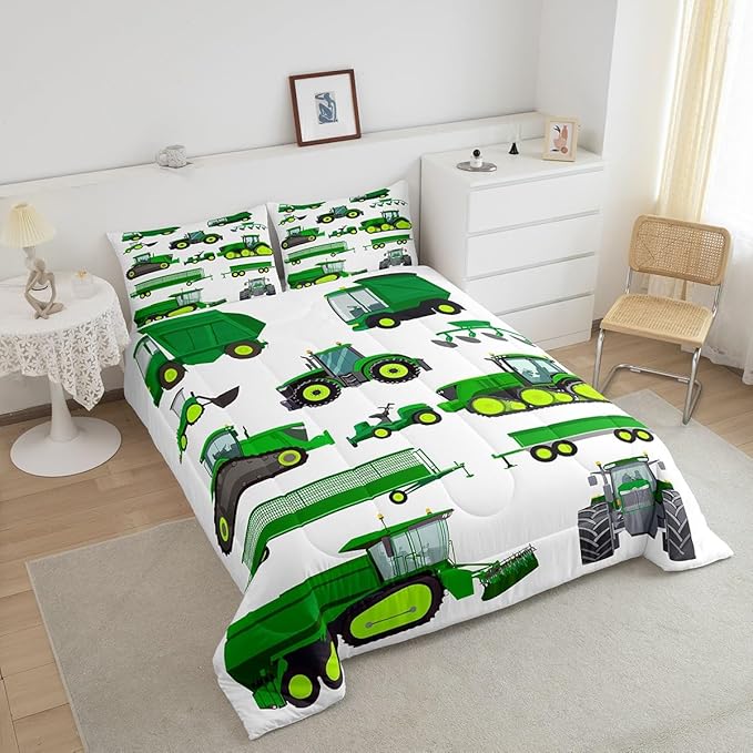 Tractor Bedding Set Twin Size Equipment Trucks Comforter Excavator Comforter Set for Child Kids Boys Teens Construction Site Car Quilt Set for Car Theme Room Bedroom Dorm Decor with 1 pillow case
