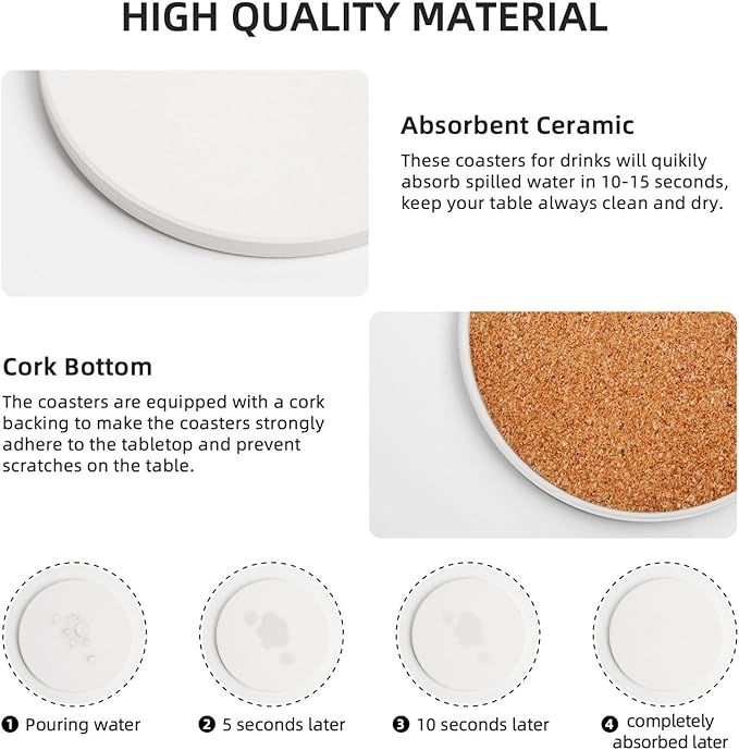 Sunflower Coasters for Drinks Set of 4, 4 Inch Romantic Wooden Background Absorbent Diatomite Ceramics Coasters for Coffee Table with Cork Base Tabletop Protection Suitable for Dining Desks