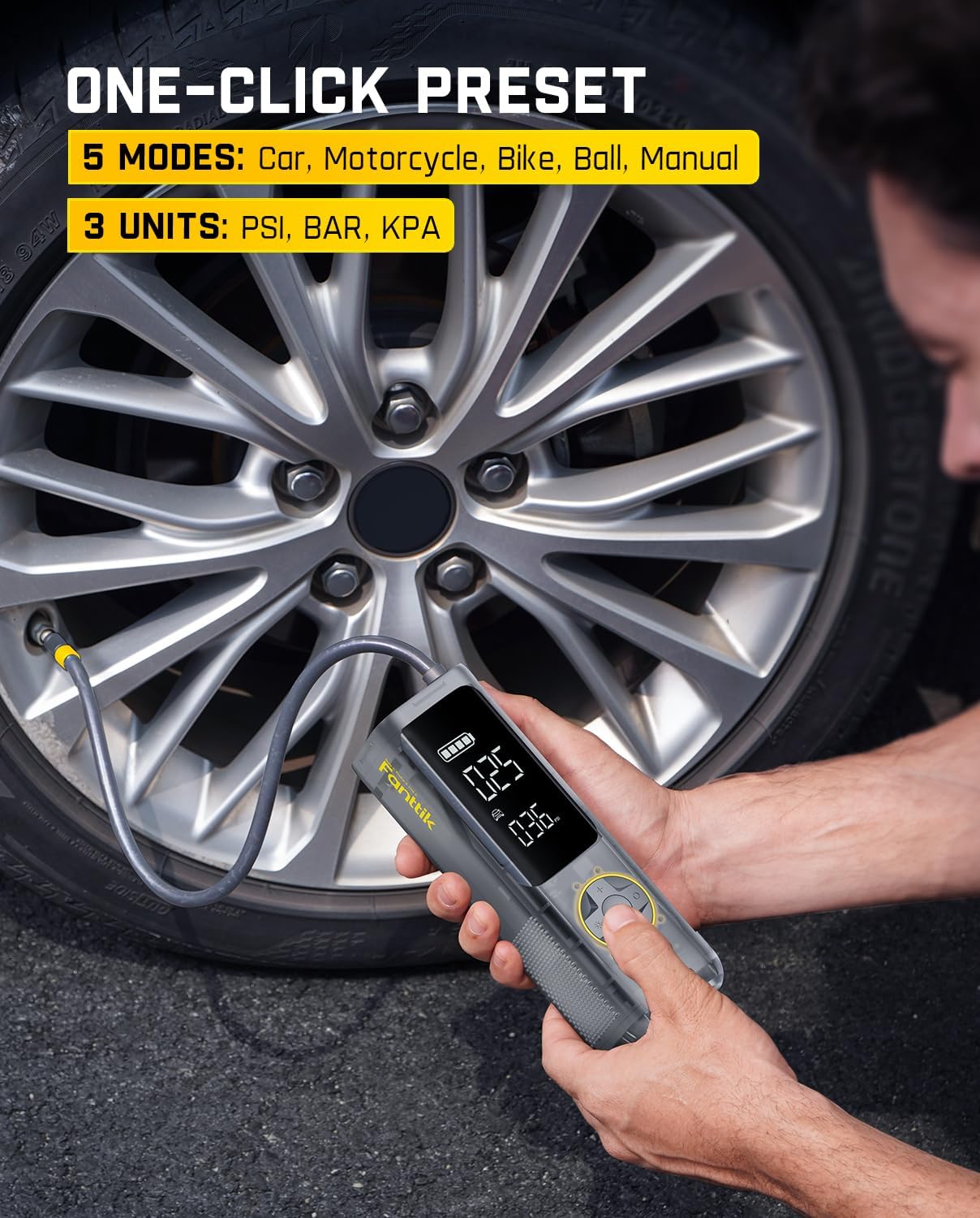 Fanttik X8 APEX Tire Inflator Portable Air Compressor, 1 Min Fast Inflation, 150PSI Cordless Tire Inflator with LED Dual Screen, Suitable for Car, Bike, Motorcycle, Up to 26.3″ Tires, Mechanical Gray