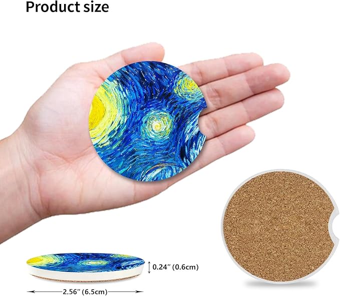 The Stars Car Coasters Pack of 2,Absorbent Ceramic Car Coasters Set for Women/Men,Drink Cup Holder Coasters,with A Finger Notch for Easy Removal