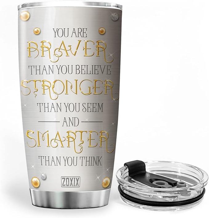 ZOXIX You Are Braver Than You Believe Inspiration Coffee Tumbler For Black Women Jewelry Style Stainless Steel Cup With Lid 20oz African American Girl Uplifting Gifts For Friends