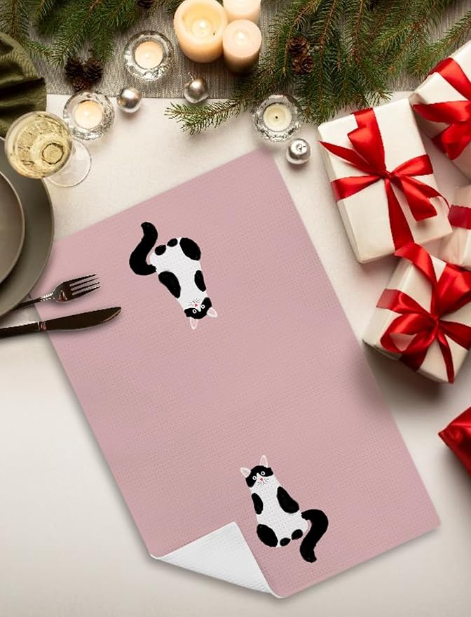 Tuxedo Cat Kitchen Towels, Black and White Cat Hand Towels for Bathroom, Cat Towels for Cat Lovers, Cat Dish Towels for Kitchen, Tuxedo Cat Gifts, Cat Mom Gifts, Cat Home Decor, 16x24 Inch