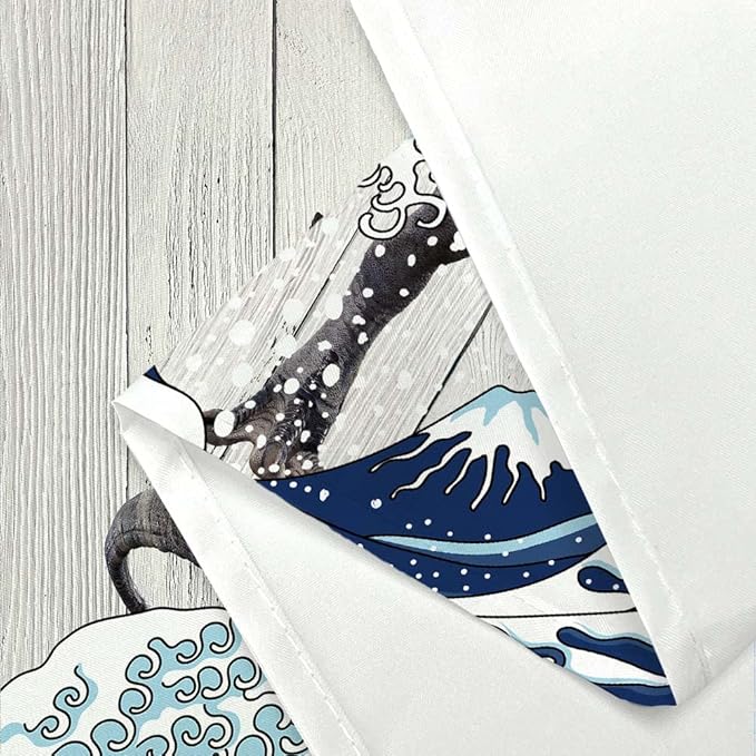 Torich Funny Cat Shower Curtain Set, Cool Cat Dinosaur Japanese Ocean Wave Decor Fabric Bathroom Curtains, Fun Kids Children Animal Rustic Wooden Farmhouse Decor Polyester 72X84in