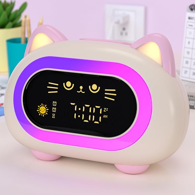 winshine Kids Alarm Clock, Ok to Wake Clock for Kids, Toddler Sleep Training Clock with Eye Protection, 10 Night Lights, Dual Alarms, Child Lock, Snooze, Timer - Cute Clock for Girls and Boys