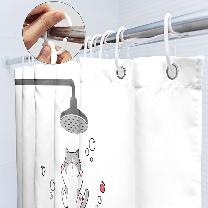 SVBright Cute Cats Shower Curtain 60Wx72L Inch Kids Cartoon Animal Funny Raining Hilarious Lovely Pets Playing Water Kawaii Girls Boys 12 Pack Hooks Polyester Waterproof Fabric Bathroom Bathtub Panels
