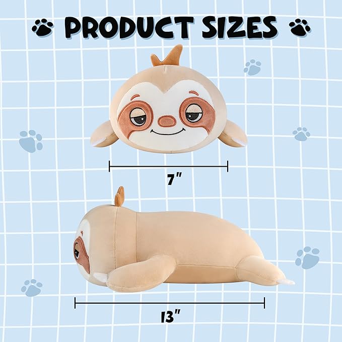 Sloth Plush, Soft Plush Pillow Sloth Stuffed Animal, Cute Plushies Toy Gifts for Kids & Adults