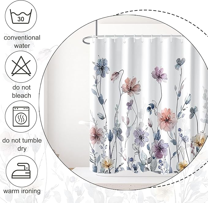 AWERT Wildflower Shower Curtain for Bathroom Watercolor Floral Shower Curtain with Hooks Waterproof Flower Printing Fabric Bathroom Decor 72x84 inch