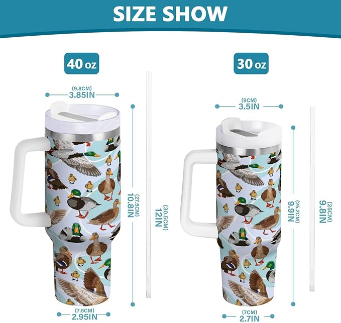 Boccsty Mallard Ducks Insulated Tumblers Reusable Stainless Steel Tumbler 40 oz Cup Coffee Travel Mug Water Bottle with Handle & Flip Straw for Home Office Car