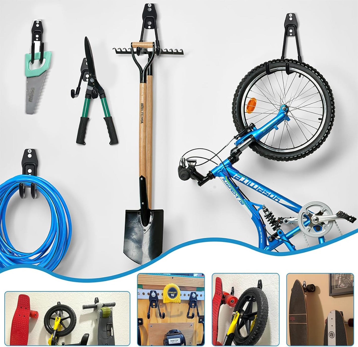 Garage Storage Utility Hooks,Garage Garden Tool Organizer,Steel Wall Mount Hooks, Large Garden U Hooks (2 Pack)