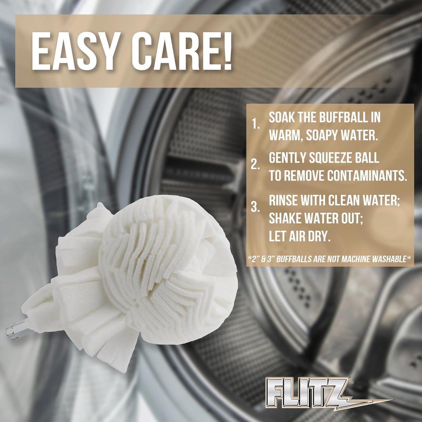 Flitz Buff Ball w/ 1.76oz Metal Polish Paste - 3in Drill Buffer Polisher Attachment for Any 3/8in Drill - Self-Cooling, Washable Polishing Ball to Buff, Shine, & Protect All Metals, Plastics (1 Pack)