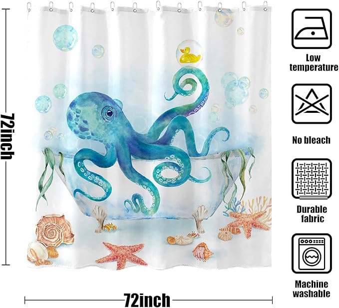 Yeoiat Funny Shower Curtain Octopus Shower Curtain Funny Decorative Shower Curtains for Bathroom Fun Shower Curtain Set with 12 Hooks Octopus01 72×72 Inches