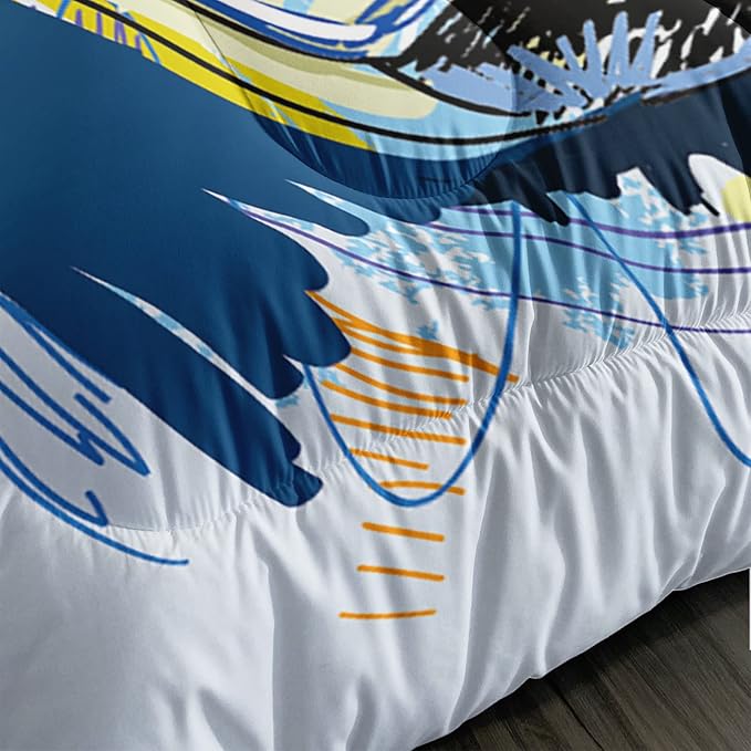 BSNTHO Soccer Comforter Set Boys Sports Bedding Set Queen Size for Kids Teens Hand Drawn Football Graffiti Style Comforter Design 3 Piece with 1 Comforter 2 Pillowcases