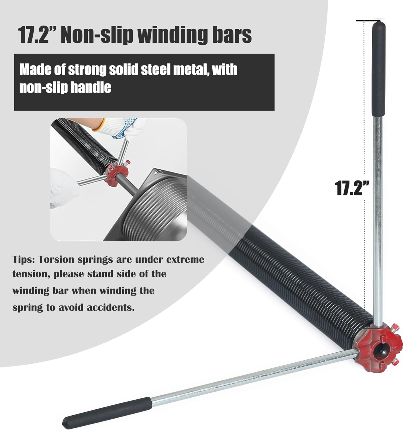 Garage Door Torsion Spring Set, Pair of 2" Electrophoresis Coated Garage Door Springs Replacement with 2 Non-Slip Winding Bars and Bearing, Minimum 16000 Cycles (.207x2x20")