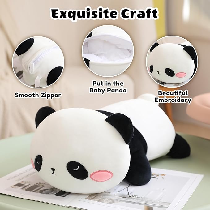 SQEQE Panda Stuffed Animals with Babies Inside Belly - 1 Mommy Stuffed Panda with 4 Cute Babies Plushie Gifts Ideal for Kids and Adults