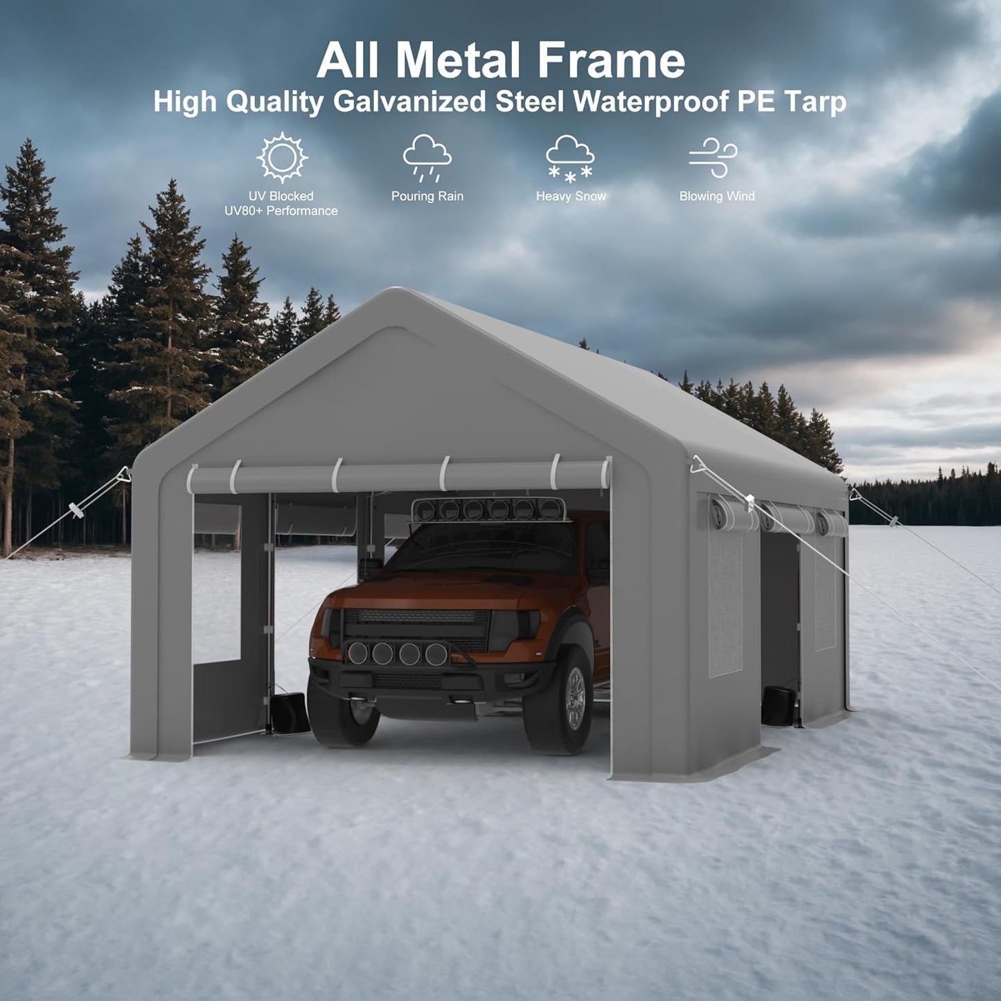 12x20ft Carport Heavy Duty, Portable Garage with 4 Doors + 4 Window, Upgraded Carport with Reinforced Steel Poles, Uv Resistant Waterproof Tarp for Car, Truck, Boat
