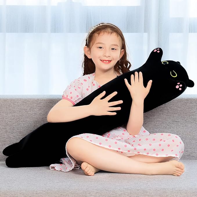 Soft Long Black Cat Plush Toy 35.4inch Adorable Stuffed Animals Plushies Body Pillow Kitten Plush Throw Pillow Kawaii Big Plush Doll Toys Gift for Kids Girlfriend Birthday Christmas, 90cm/35.4inch