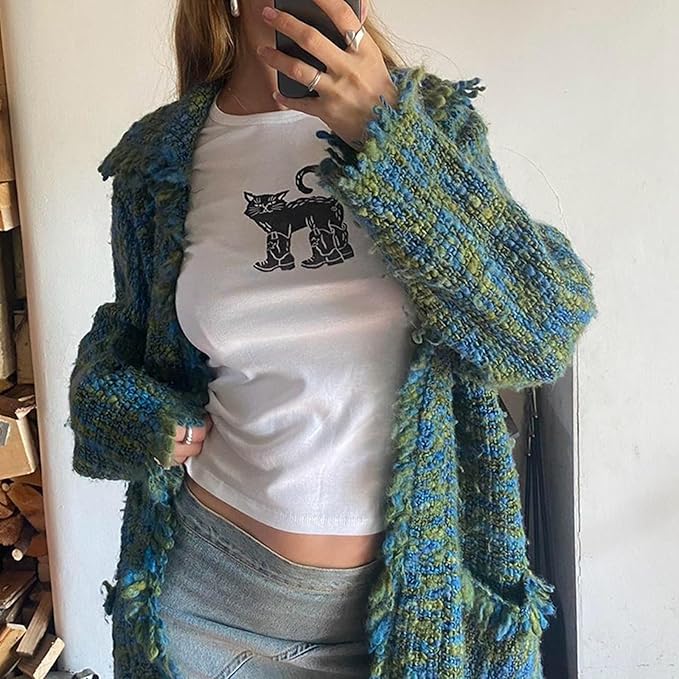 Y2k Graphic Baby Tees for Women Funny Kitten Shirt Tops Aesthetic Fairy Grunge Crop Top 90s 2000s Vintage Clothing