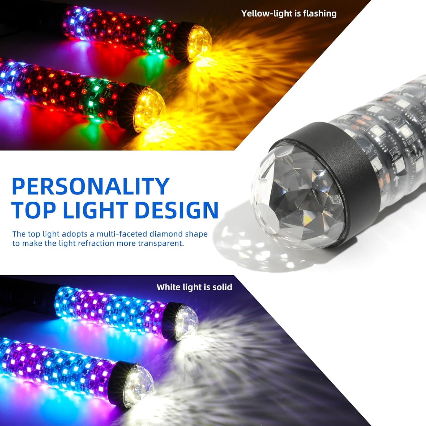 DREAMIZER 2Pack 1FT Fat Whip Lights New Upgraded Spiral LED Whip Light with Strobe Light RGB Chasing Dancing Lighted Antenna Whips W/APP&Remote Control for SXS UTV ATV RZR Can-Am X3 Off-Road Truck