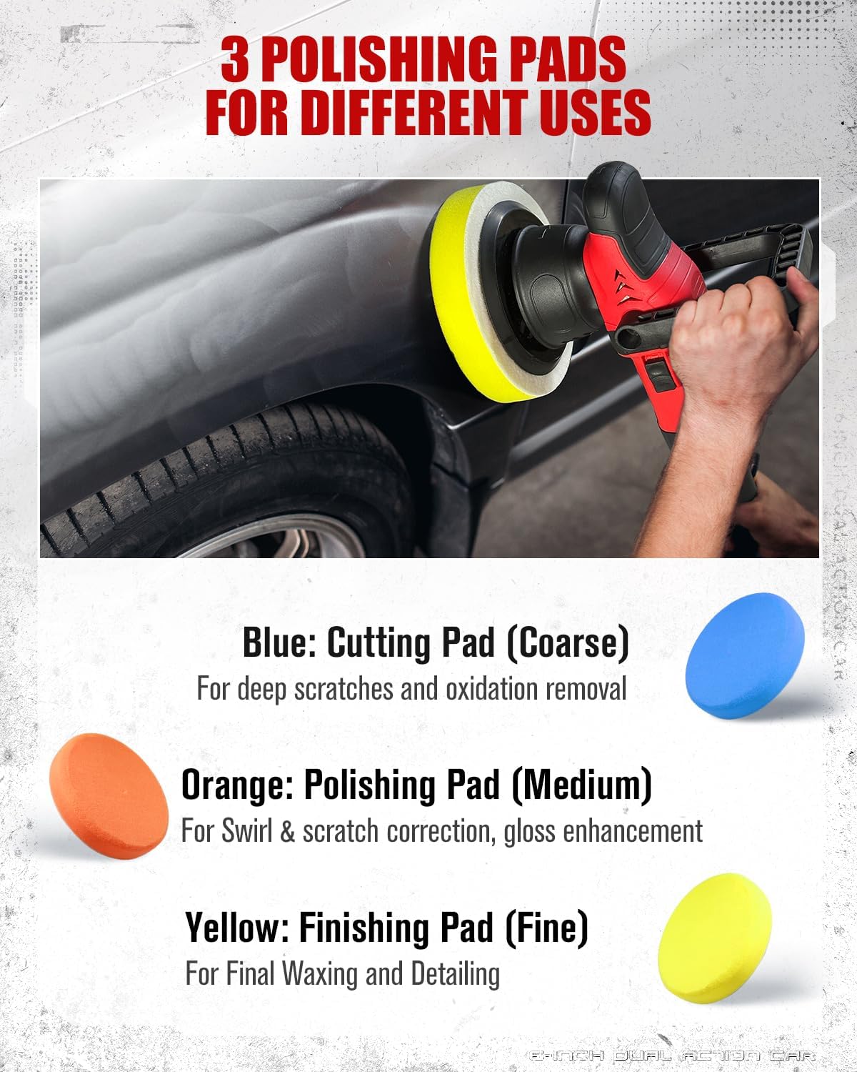 AVID POWER Dual Action Car Buffer Polisher, 6 Inch Orbital Polisher for Car Detailing with 6 Variable Speeds, Detachable Handle & 3 Polishing Pads