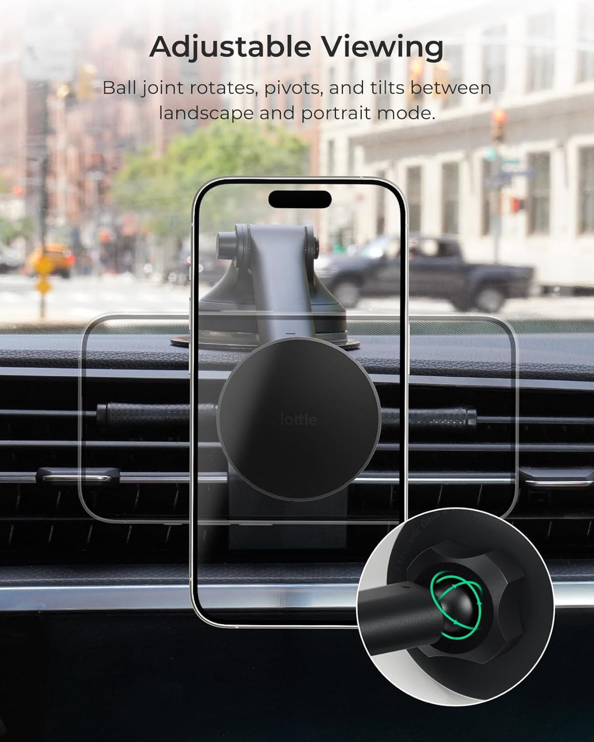 iOttie iTap 3 Magnetic Dash & Windshield Mount Car Phone Holder with Magnetic Ring Adapter. Compatible with Qi2, MagSafe, iPhone, and Android Smartphones.