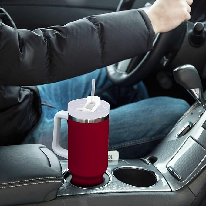 Boccsty Burgundy Solid Color Insulated Tumblers Reusable Stainless Steel Tumbler 40 oz Cup Coffee Travel Mug Water Bottle with Handle & Flip Straw for Home Office Car