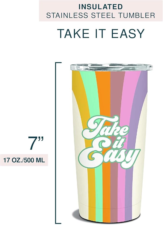 Studio Oh! Insulated Stainless-Steel Tumbler - Double-Walled 17-Ounce Travel Cup - Vacuum Seal Keeps Liquids Hot or Cold for Hours - Fits Standard Size Cup Holders - Take It Easy