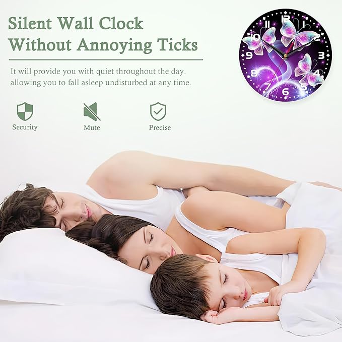 Butterfly Wall Clock for Bathroom,Flying Butterfly Glowing in Dark Wall Clocks Silent Non-Ticking Battery Operated Clock 10 Inch,Wall Clocks Decorative for Living Room,Kitchen,Office