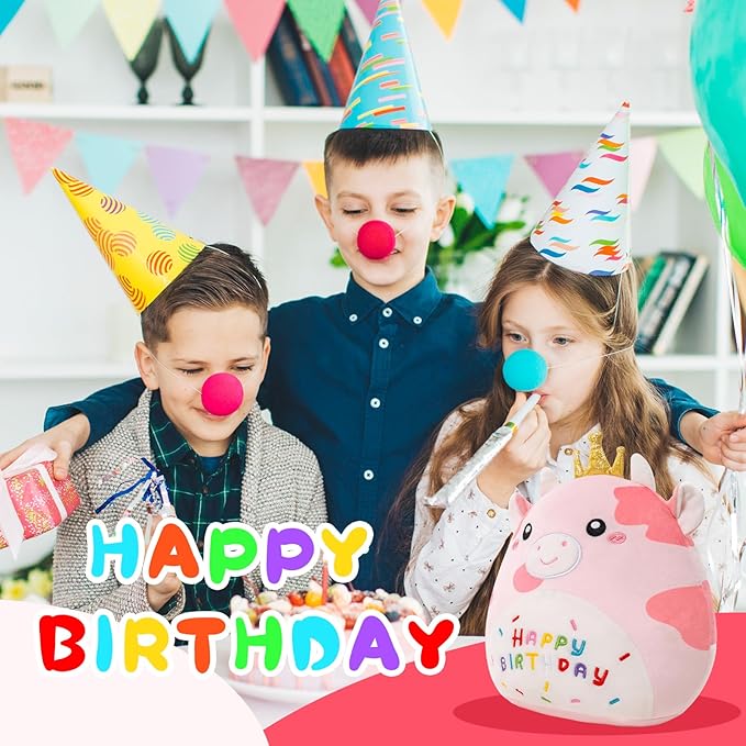 SQEQE Cow Stuffed Animal Soft Cow Stuffed Toy Birthday Party Decoration Gift Kawaii Pink Cow Plushie with Golden Crown for Kids Girls Boys(Pink Cow,10 Inch)