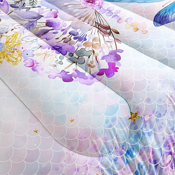 Butterfly Comforter Set Scales Butterfly Printed Quilt Bedding Set with 1 Comforter and 2 Pillowcases for Boys and Girls Bedroom All Season(Butterfly Scales Queen)