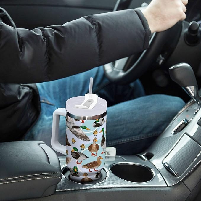 Boccsty Mallard Ducks Insulated Tumblers Reusable Stainless Steel Tumbler 40 oz Cup Coffee Travel Mug Water Bottle with Handle & Flip Straw for Home Office Car