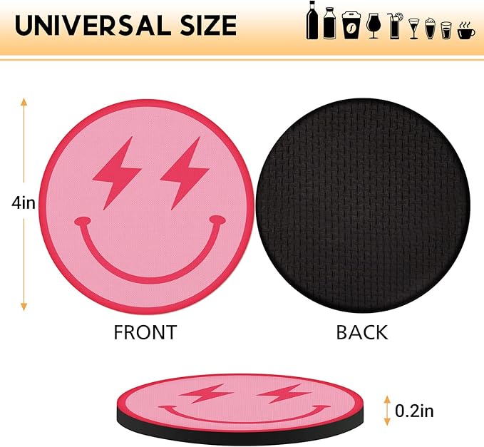 Swooflia Coasters for Drinks Coffee Table, Smile Face Cute Silicone Absorbent Cup Coaster Set Housewarming Kitchen Home Wooden Desk Office Bar Tabletop Decor 6 Pack