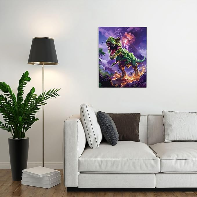 Tourrest Dinosaur Decor Wall Art T-Rex Wall Decor Dinosaur Poster 16"x24" Modern Contemporary Art Print Painting Framed Artwork for Living Room, Bedroom, Bathroom, Office, Kitchen, Dining Room