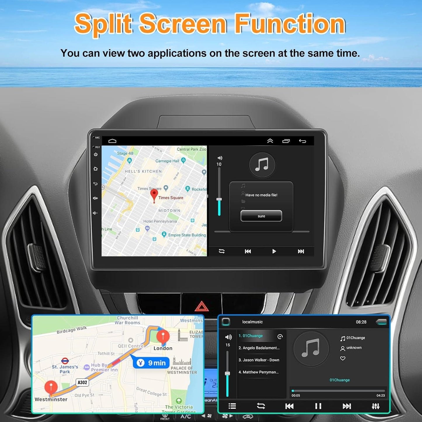 SIXTOP 1+32G Android Car Stereo for Hyundai Tucson IX35 2010 2011 2012 2013 2014 2015 Head Unit 10.1 inch Touch Screen Multimedia Player GPS Bluetooth WiFi FM Mirror Link Split Screen Rear Camera&Mic