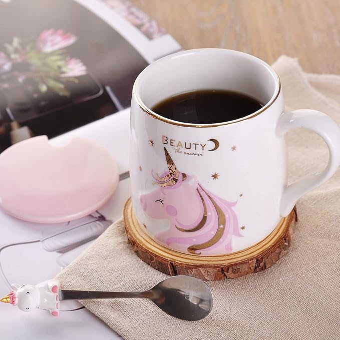 VanEnjoy Ceramic Unicorn Coffee Mug Tea Cup with Spoon,Lunar Pattern 13oz(380ml)