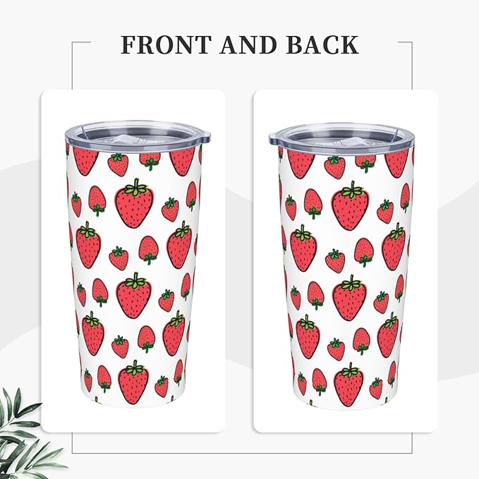 Strawberry Tumbler Berries Stainless Steel Insulated Tumblers with Lid Straw Reusable Summer Fruit Coffee Travel Mug Tea Drinking Water Wine Cups Birthday Gifts for Women 20 Oz