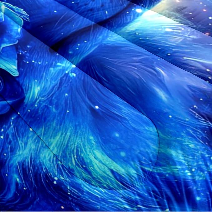 Blue Galaxy Wolf Comforter Set Twin Size Cute Animal Bedding Set Aesthetic Bedding Comforters Soft Down Alternative Comforter Sets with 1 Pillowcase