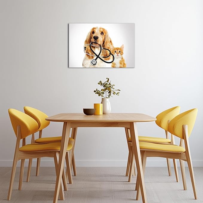 Canvbay Dog and Cat Canvas Wall Art Animal Clinic Painting Prints Veterinary Artwork for Home Vet Veterinarian Office Pet Shop Hospital Decor 16x24Inches
