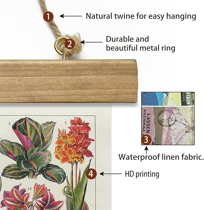 XIAOAIKA Botanical Floral Wall Art Prints - Set of 2, Antique Flower Illustration Posters with Wooden Hanging Frames, Vintage Garden Plant Decor 16 x 23 Inches