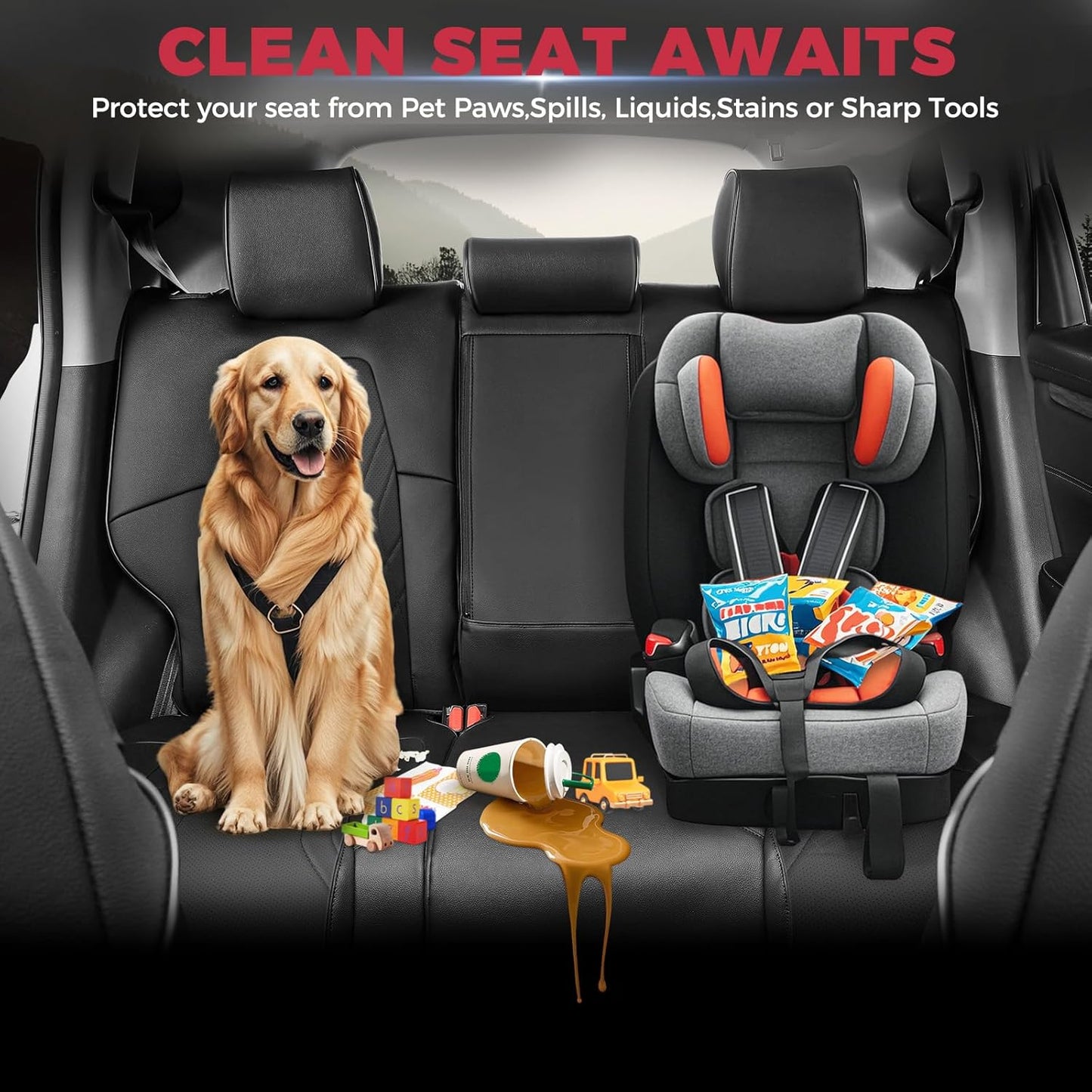 FREESOO CRV Seat Covers Full Set, for Honda CRV LX EX EX-L Sport Touring Hybrid 2017 2018 2019 2020 2021 2022, Custom Fit Seat Covers for CRV, Waterproof Leather Car Seat Covers, Black