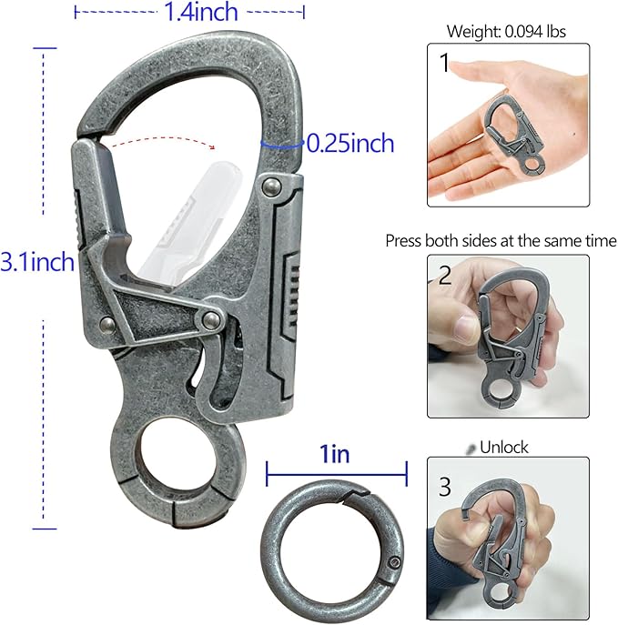 Ahiller Muscular Carabiner Hook,3.1" Alloy Thick Keychain Clip for Man, Outdoor Camping, Hiking Accessories, Key Ring